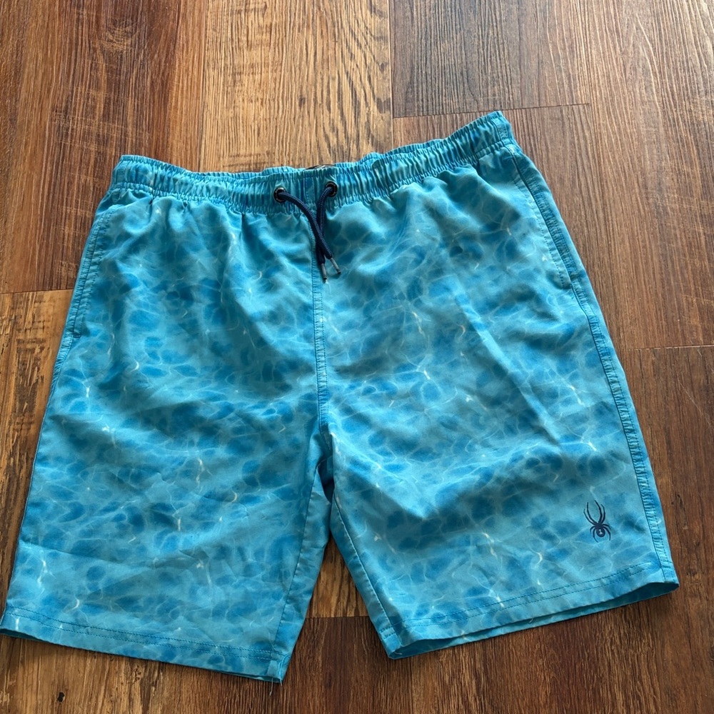 Spyder Boy’s Turquoise Blue Water-Print Swim Trunks